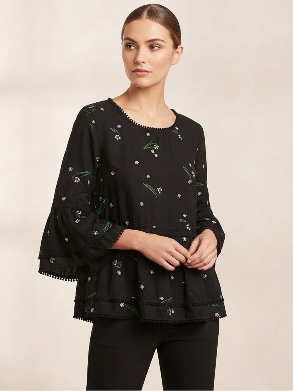 Monoreno black floral boho blouse